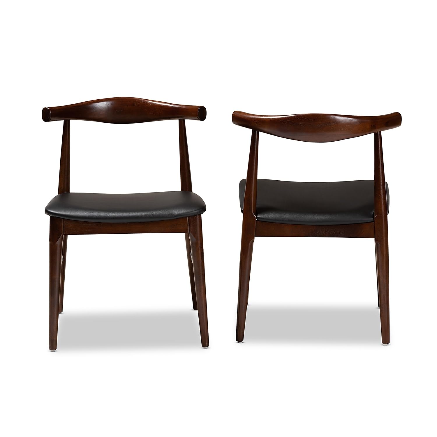 Baxton Studio Eira Mid-Century Faux Leather Dining Chair, Black and Walnut, 2/Pack (155-2P-9546-HiT)